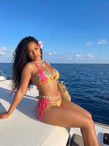 BamGleam Conjunto de bikini estampado de colores para mujer (diseño de estampado aleatorio) - Multicolor - Ver 5