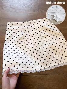 SHEIN Tween女孩法式波點印花蕾絲拼接裙褲 - 白色 - 查看 1