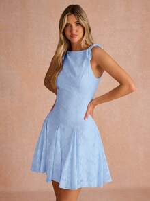 Enchnt 女款肩部打結無袖優雅花卉印花短洋裝 - 淺藍色 - 查看 7