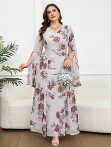 Reflora Vestido elegante de fiesta con estampado floral talla grande - Multicolor - Ver 1