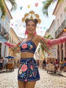 CAJUNI 花卉 Best Coord 系列 熱帶度假風 - 藏蓝色 - 查看 6