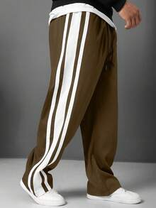 Manfinity Homme Pantalones rectos de talla grande para hombre con bloques de color y rayas - Marrón Mocha - Ver 5