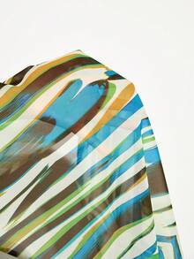 Femmeiva Color Block Striped Halter V-Neck Dress, Ruched Waist Layered Ruffle Dress, Sexy Beach Vacation Vibe Long Dress - Multicolor - View 9