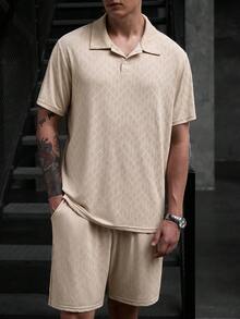 Manfinity CasualCool 男士休閒寬鬆短袖 Polo 衫套裝，出遊必備，送給家人和男友的禮物 - 杏色 - 查看 5