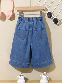 SHEIN LMoss Kids 女嬰深藍色寬鬆牛仔褲 - 中等水洗藍 - 查看 2
