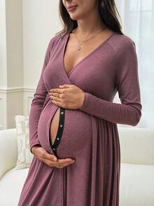 Slowluna 孕婦哺乳洋裝，百褶設計，極簡風格，適合孕期與產後女性 - 酒紅色 - 查看 10