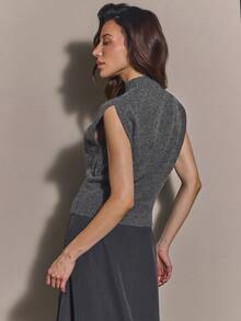COSMINA Women's Autumn Casual Stand Collar Wide Sleeveless Sweater Office Business Dark Grey - Dark Grey - View 2