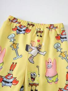 SpongeBob SquarePants | SHEIN Baby Boy Cartoon Print Crew Neck T-Shirt And Long Pants Set - Yellow - View 6