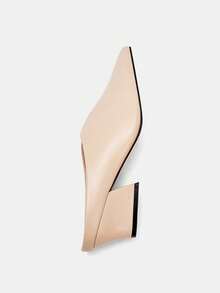 Bholvia Spring/Summer Fashion Pointed Toe Deep V Mule Chunky Heel Slip-On Elegant Comfortable Shoes For Vacation, Platform Heels, Office, Party - Khaki - View 5