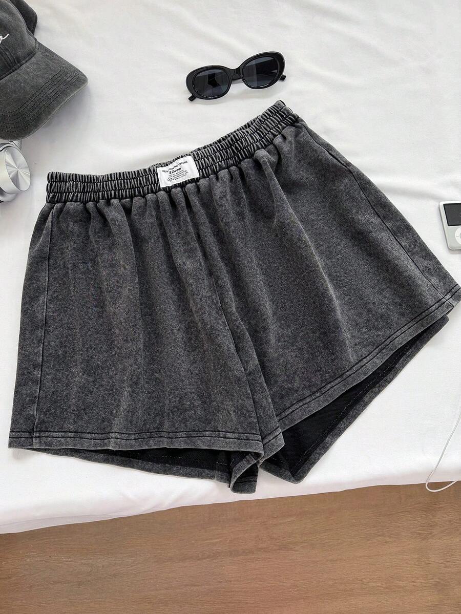 Comfortcana 大尺碼夏季休閒水洗短褲 - 黑色 - 查看 1