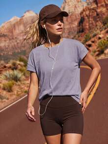 WanderVale Women's Solid Color Fashion Design Casual Summer Sports Fitness Running Outdoor T-Shirt - Purple - View 4