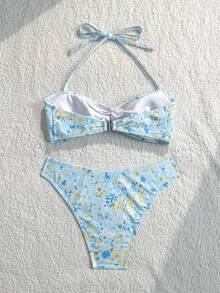 Swim Mod 花卉蕾絲可愛甜美復古休閒度假海灘海邊女款泳衣套裝 - 彩色 - 查看 2