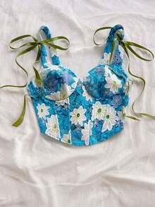 Soleia 女款花卉刺繡圖案休閒百搭日常穿著上衣 - 藍色 - 查看 3
