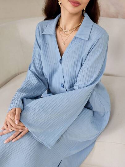SHEIN Najma Abaya elegante minimalista casual de tela texturizada con abertura asimétrica, manga larga, puño ancho y abertura en el bajo para mujer