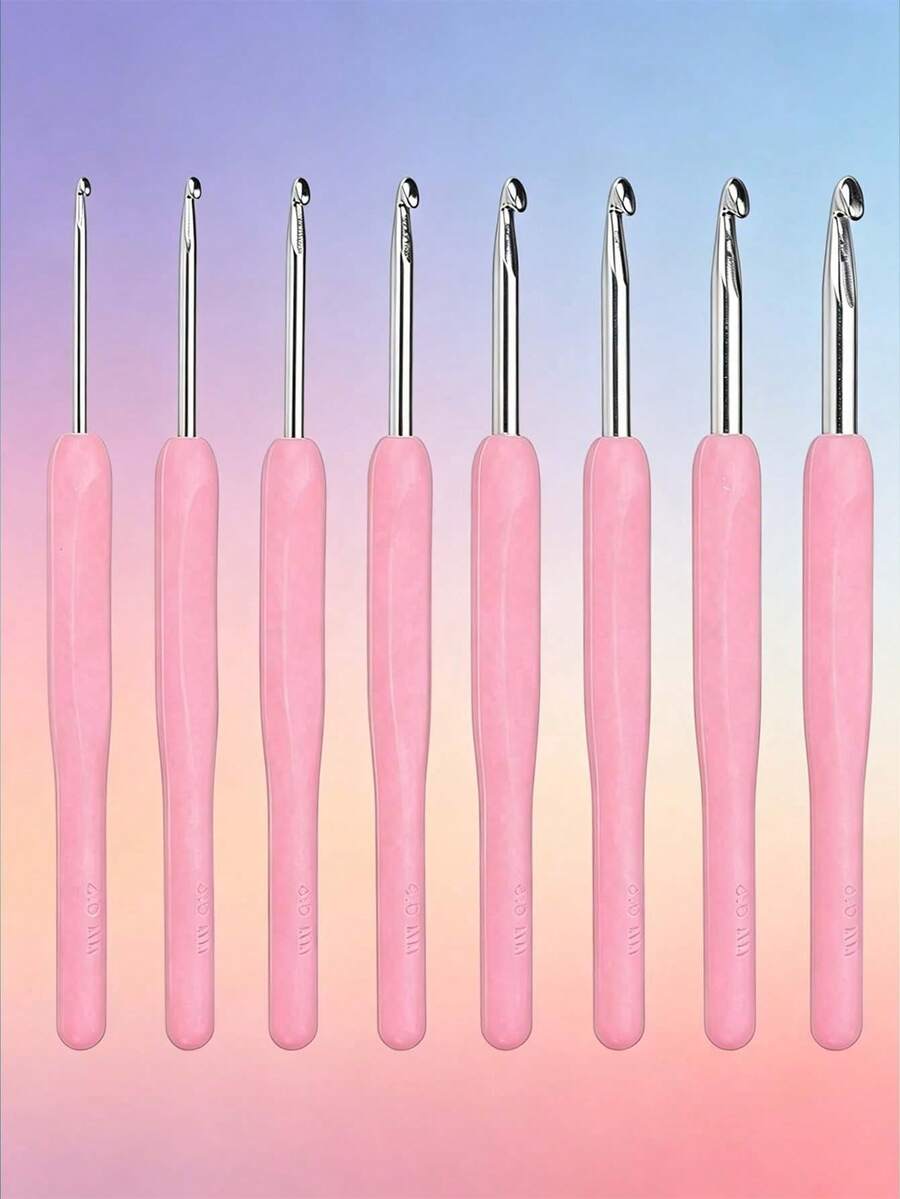 SHEIN 8 件套铝制钩针,现代双色钩针,DIY 适用 - 粉色 - 查看 1