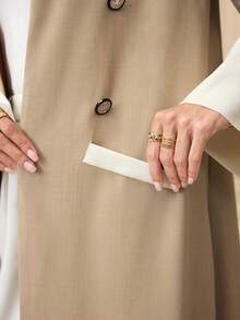 Modelyn Spring/Autumn Vintage Contrast White Trim Elegant Flared Khaki Blazer - Khaki - View 2