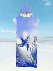SHEIN 一件装速干冲浪斗篷换衣浴袍连帽衫，成人男女通用，可穿戴沙滩巾，超细纤维材质，适合游泳、沙滩冲浪、潜水、居家、温泉沐浴等场合。 - 彩色 - 查看 30