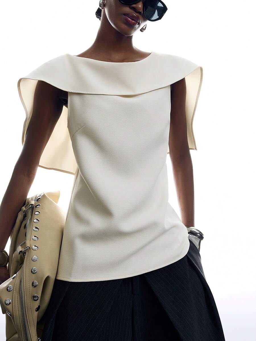 LYSMO 2026新款極簡優雅夏季女款純色披肩式輕便西裝外套,辦公通勤女裝,米白色 - 米色 - 查看 1