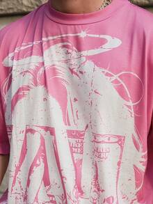 LEOGASHI LEOGASHI Men's Graphic Print Round Neck Short Sleeve Casual T-Shirt - Baby Pink - View 6