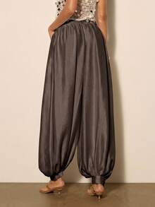 COSMINA Women's Solid Color Pocket Pleated Casual Daily Lantern Pants - Coffee Brown - View 2