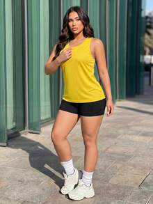 Slayform Women's Plus Size Solid Color Casual Versatile Daily Travel Sports T-Shirt - Yellow - View 7