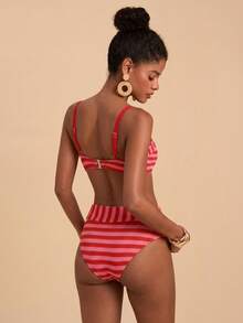 Travachic Women's Summer Beach Striped Colorblock Spaghetti Strap Bikini & Triangle Bottom Two-Piece Swimsuit Set - Multicolor - View 2