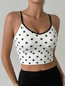DAZY Polka Dot All-Over Print Contrast Color Strap Padded Sports Bra For Women - White - View 5