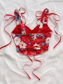 Soleia 女款花卉刺繡圖案休閒百搭日常穿著上衣 - 紅色 - 查看 2