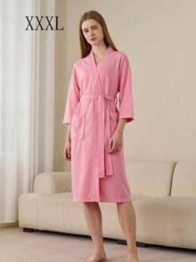SHEIN 1 buah Jubah Mandi Waffle, Menyerap Keringat dan Cepat Kering, Pakaian Tidur Unisex, Jubah Mandi Musim Semi/Panas untuk Homestay, Hotel, SPA, Potongan Longgar, Berbagai Warna, Desain Minimalis, Perlengkapan Kamar Mandi & Rumah untuk Kembali ke Sekolah - MultiWarna - View 23