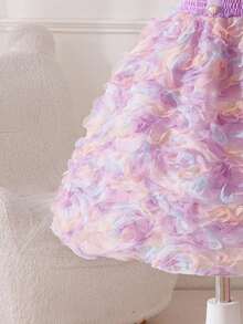 SHEIN 女童公主洋裝，紫色3D花朵，紫色細肩帶洋裝，荷葉袖，生日派對、婚禮度假洋裝，奢華優雅可愛甜美 - 紫色 - 查看 7