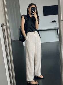DAZY 女款商務休閒鈕扣口袋長褲 - 杏色 - 查看 3