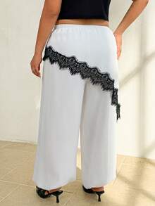Auralis Plus Size Women's Contrast Lace 2 In 1 Elegant Pants - White - View 3