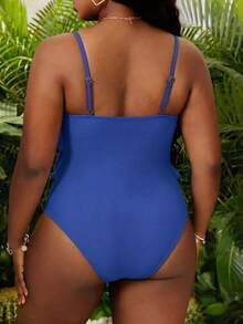 Slaydiva Plus Size Ruffle One Piece Swimsuit - Royal Blue - View 2
