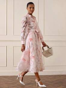 Lilora Women's Long Jacquard Shirt Dress, High-End Fashion Versatile Elegant, Suitable For Commuting, Daily Casual, Outing, Party, Summer, Blush Pink - Pink - View 5