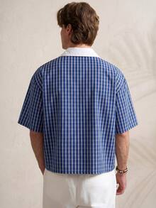 TONEVAULT Men's Plaid Patchwork Casual Shirt - Multicolor - View 3