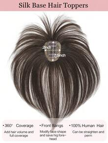 Hair Toppers For Women Real Human Hair, 2x2.5" Base Clip In Human Hair Topper With Bangs For 360° Cover 8 Inch Toppers For Thinning Hair To Add Volume - S2 - View 2