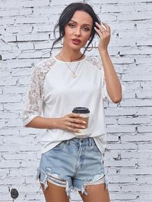 SHEIN Holidaya 女款落肩袖條紋印花圖案 T 恤上衣 - 白色 - 查看 6
