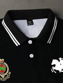 STYNVO 男士字母印花長袖休閒通勤 Polo 衫 - 黑色 - 查看 3