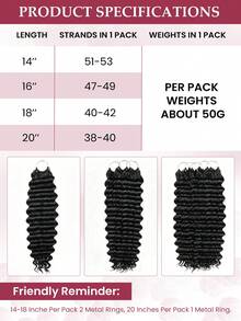 Boho Braids 女用人髮鉤針髮束 150g 深捲羽毛鉤針髮 100% 原生真髮接髮 可重複使用 隱形預分束 無結 20 英吋 自然黑 - Natural Black - 查看 4