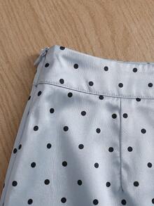 SHEIN Clasi Set Atasan Tanpa Lengan dengan Tali Pita dan Rok Belahan Motif Polkadot, Cocok untuk Pemakaian Sehari-hari - Grey - View 4