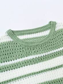 Manfinity CasualKnits 男士拼色條紋短袖針織上衣 - 綠色 - 查看 6