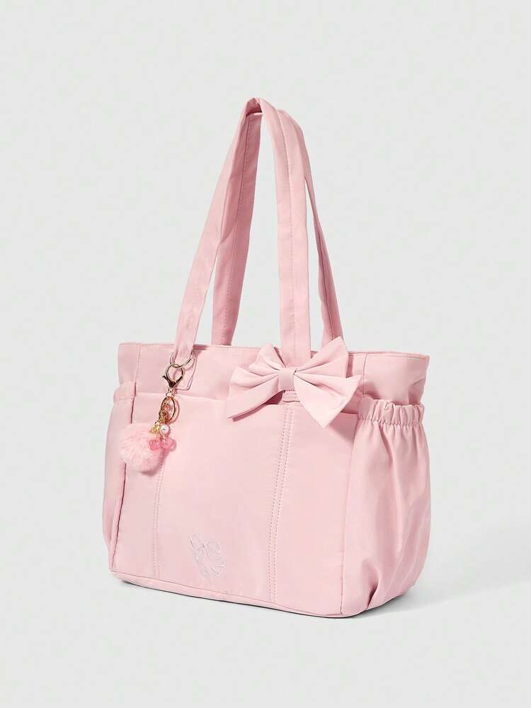 ROMWE Kawaii Bolsos de mano para mujer, Rosa, Bolsa de playa - Modelo de bola de pelo - Añade 4