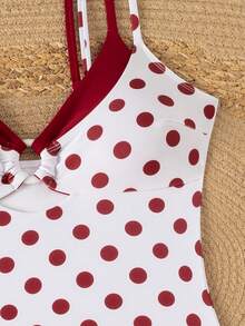 Swim Mod Women's One-Piece Plaid Swimsuit With Spaghetti Strap For Spring/Summer Beach Vacation - Red and White - View 4