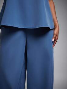 Vixey 女士纯色简约日常无肩带奶油色连体裤 - 藍色 - 查看 4
