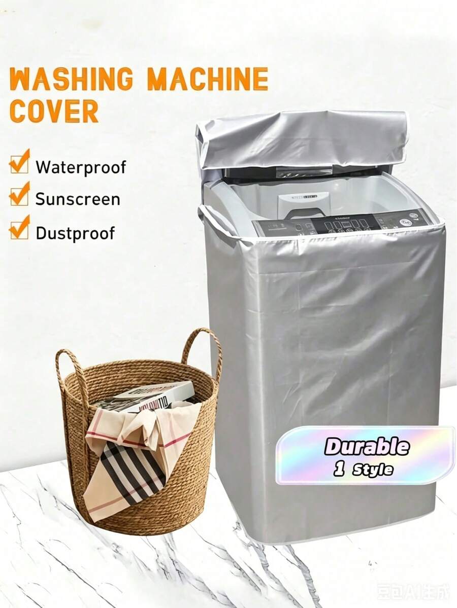 1Pc 86 High Silver Washing Machine Dust Cover, Oxford Cloth Waterproof, Sun Proof And Dustproof, Suitable For Fully Automatic Drum Washing Machine, Thickened Zippered Foldable Washing Machine Cover Storage Bag - Silver - View 1