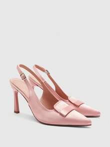 CUCCOO CHICEST 女款戶外尖頭細高跟布面鞋，時尚簡約舒適，配扣設計，適合日常宴會與派對穿著 - 沙丁 藕粉色 - 查看 7