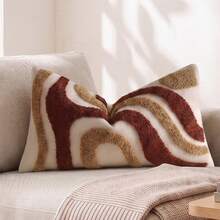 Cirelle 1pc/2pcs Boho Modern Throw Pillow Covers - Terracotta & Mustard Yellow Abstract Wave Line Tufted Cushion Cover, Soft Textured Woven Pillow Case Decorative Accent Pillow Cover For Sofa Couch (No Insert) - Burnt Orange - View 5