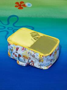 SpongeBob SquarePants | SHEIN 1pc/1set Cute Cartoon Print Polyester Travel Storage Bag, Mesh Surface, Categorized Storage, Multiple Sizes Available, Suitable For Various Bag Sizes, Great For Short Trips, Long Trips, Daily Home Organization, Suitable For Boys, Girls, Men, Women And Students - Green - View 4