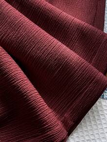 Sweetra Y2K Textured Fabric Patchwork Lace Trim Commuter Versatile Vacation Wide Leg Pants Set - Burgundy - View 4