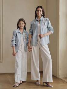 Anewsta New Girls' Luxurious Heavy Embroidery Casual Vacation Blue Shirt, Summer Promotion - Blue - View 6